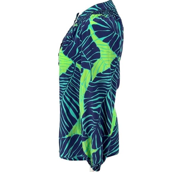 Lilly Pulitzer Silk Blouse XXS "Under the Palm Leaf" Print Long Sleeve Top EUC - Picture 4 of 11